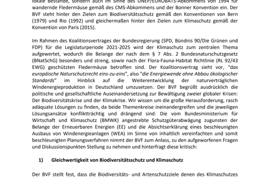 Bundesverband (BVF) hinterfragt Pläne der neuen Regierung hinsichtlich der Abwägung des Artenschutzes zugunsten der Windenergie